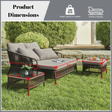 Outdoor Rope 2 Seater Patio Daybed With Side Table & Ottoman
