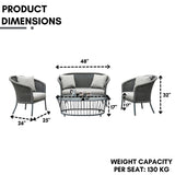 Outdoor Grey Rope 4 Piece Patio Sofa Set with Light Grey Cushions