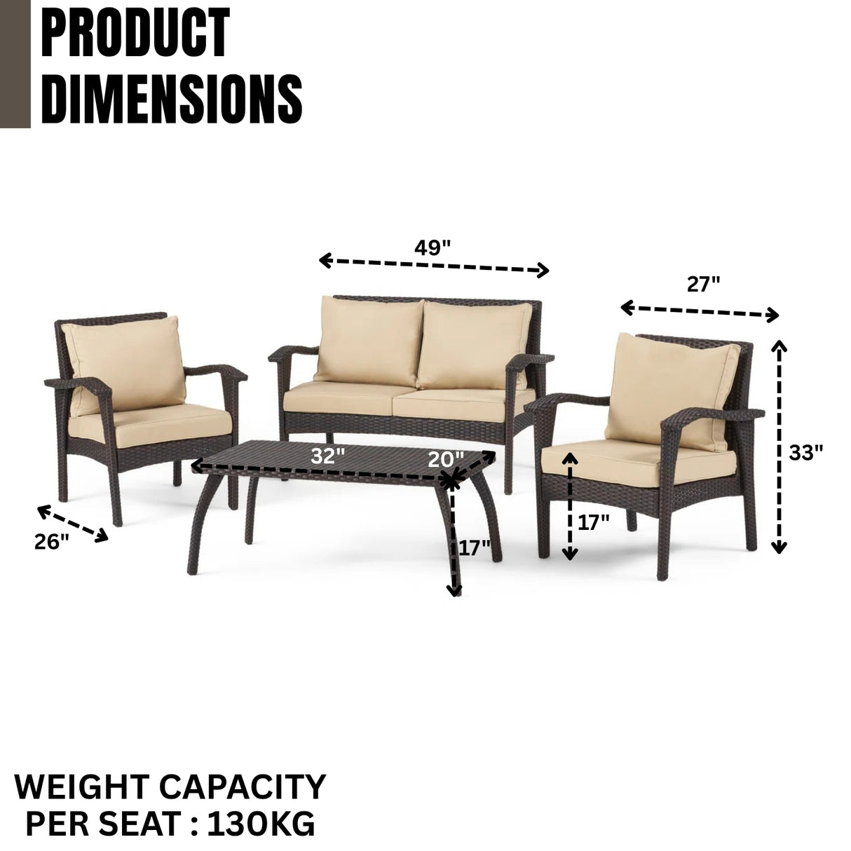 4 Pieces Patio Furniture Set, Outdoor Sectional Sofa