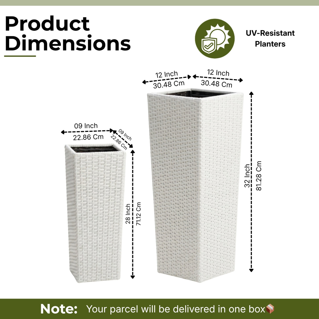 2-Piece Outdoor Rattan Wicker Tall Square Planters (White)