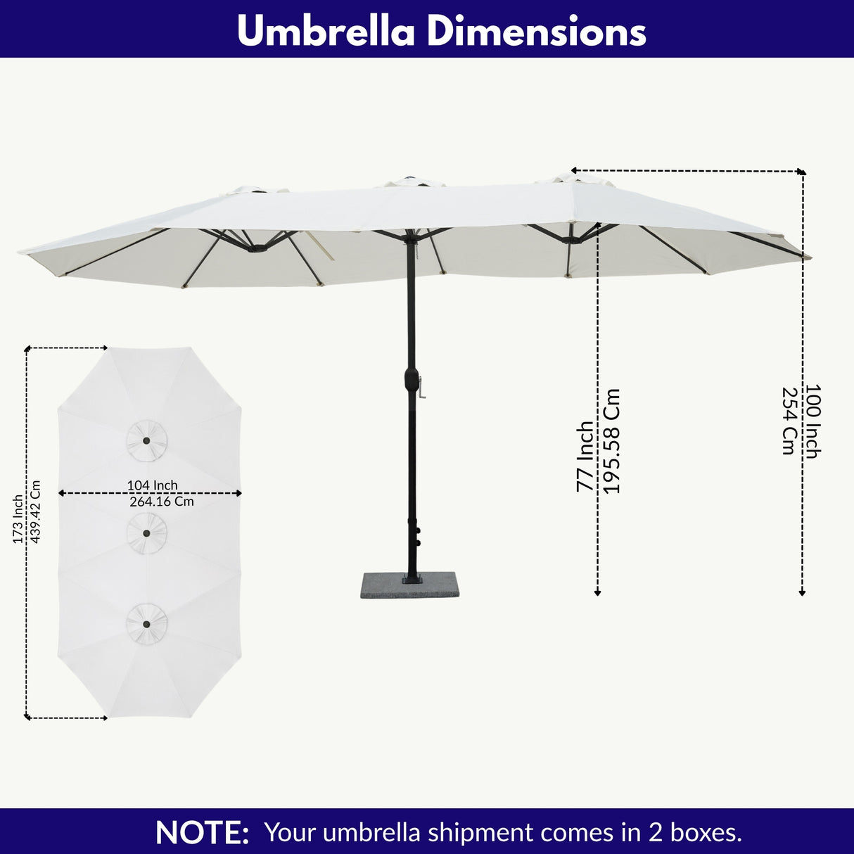 15FT Double-Sided Outdoor Patio Umbrella with Granite Base (White)