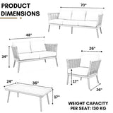 Outdoor Beige Rope 7-Seater Sofa Set With Glass Top Table