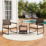 Outdoor 3-Piece Wicker Patio Set(Dark Brown & Cream)