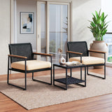 Outdoor 3-Piece Wicker Patio Set(Black & Cream)