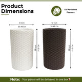 Outdoor Wicker 2-Piece Tall Round Planter Set (Dark Brown & White)