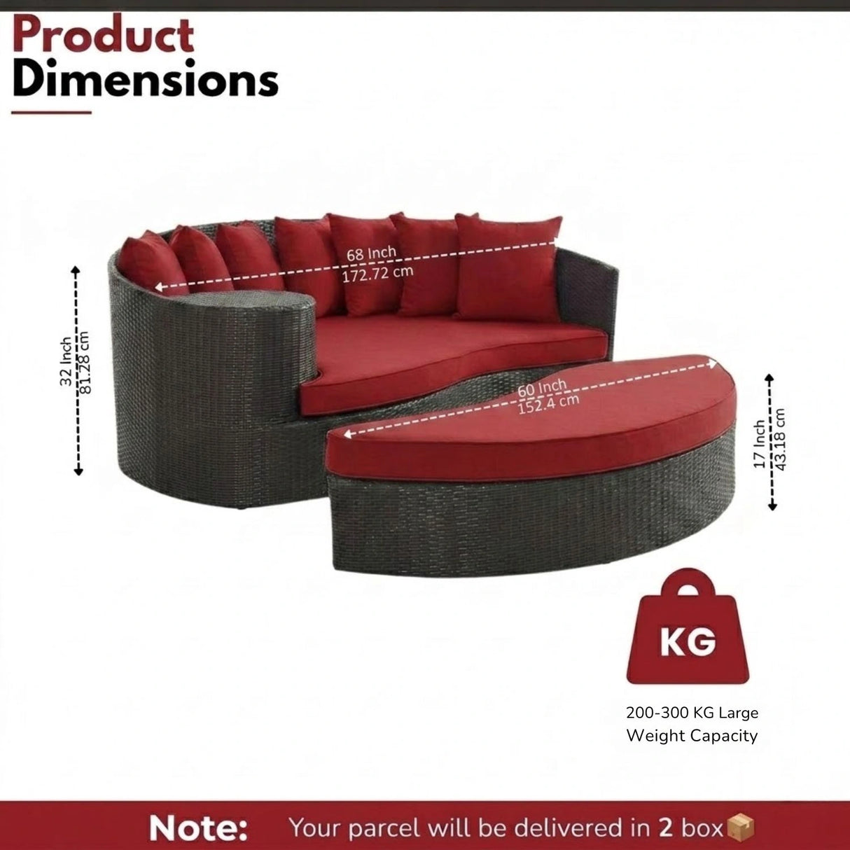 Outdoor Rattan Wicker Daybed (Dark Brown & Red)