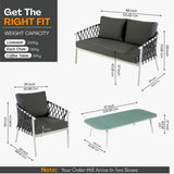 4-Piece Outdoor Rope Sofa Set With Glass Top Table (Grey)