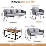 4 Piece Outdoor Rope Sofa Set with Wooden Top Table