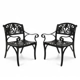 Outdoor Cast Aluminum 2 Chairs Patio Bistro Set (Black)