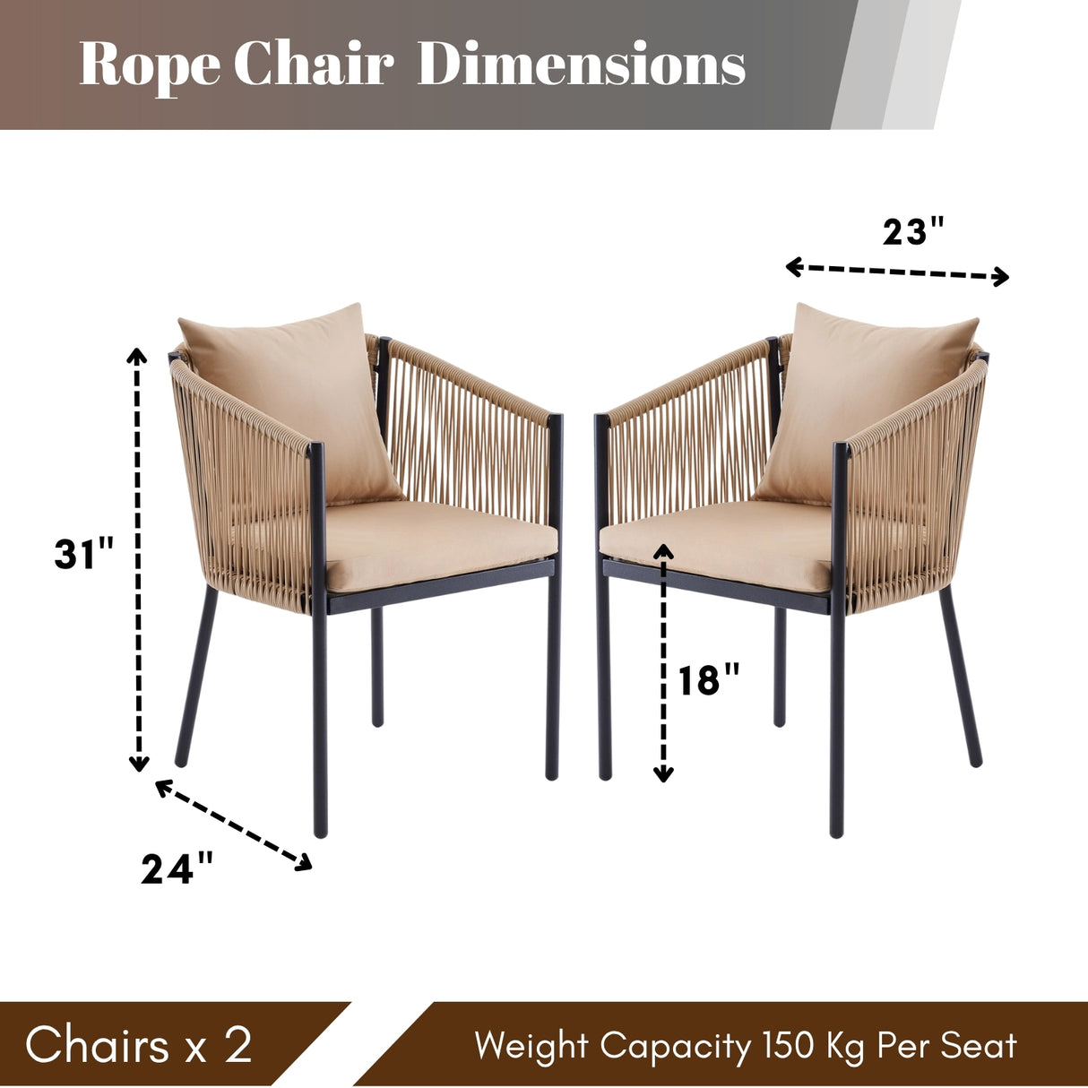 2-Piece Outdoor Rope Patio Dining Chairs
