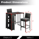 3-Piece Outdoor Rattan Wicker Bar Set with Glass Top Table