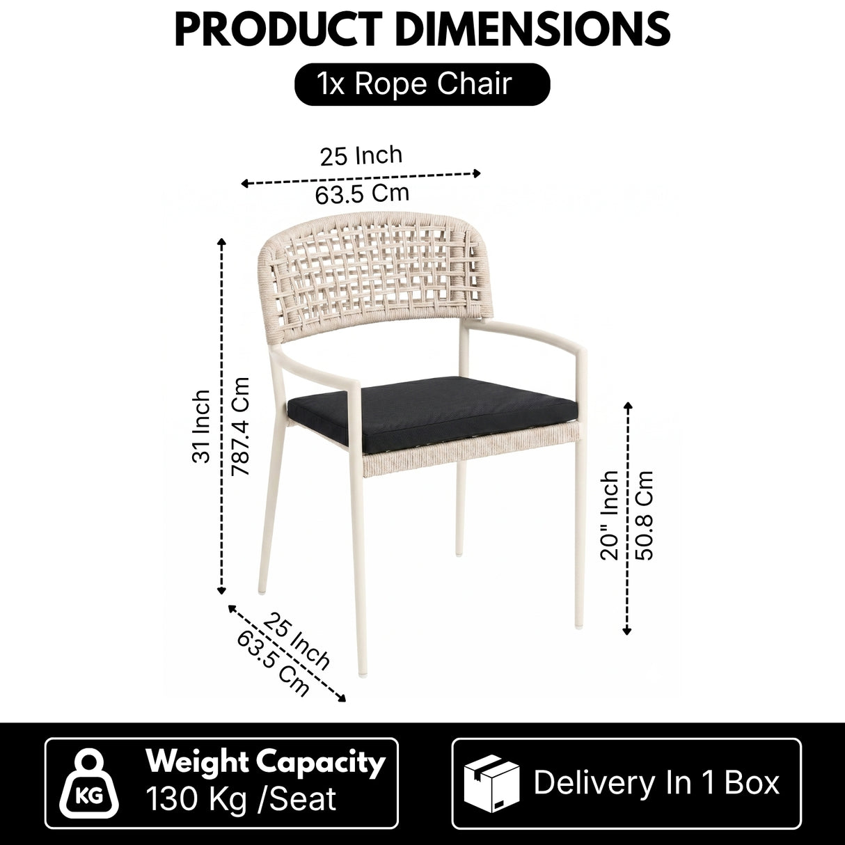 Outdoor Rope Dining Chair with Cushion (Platinum & Black)