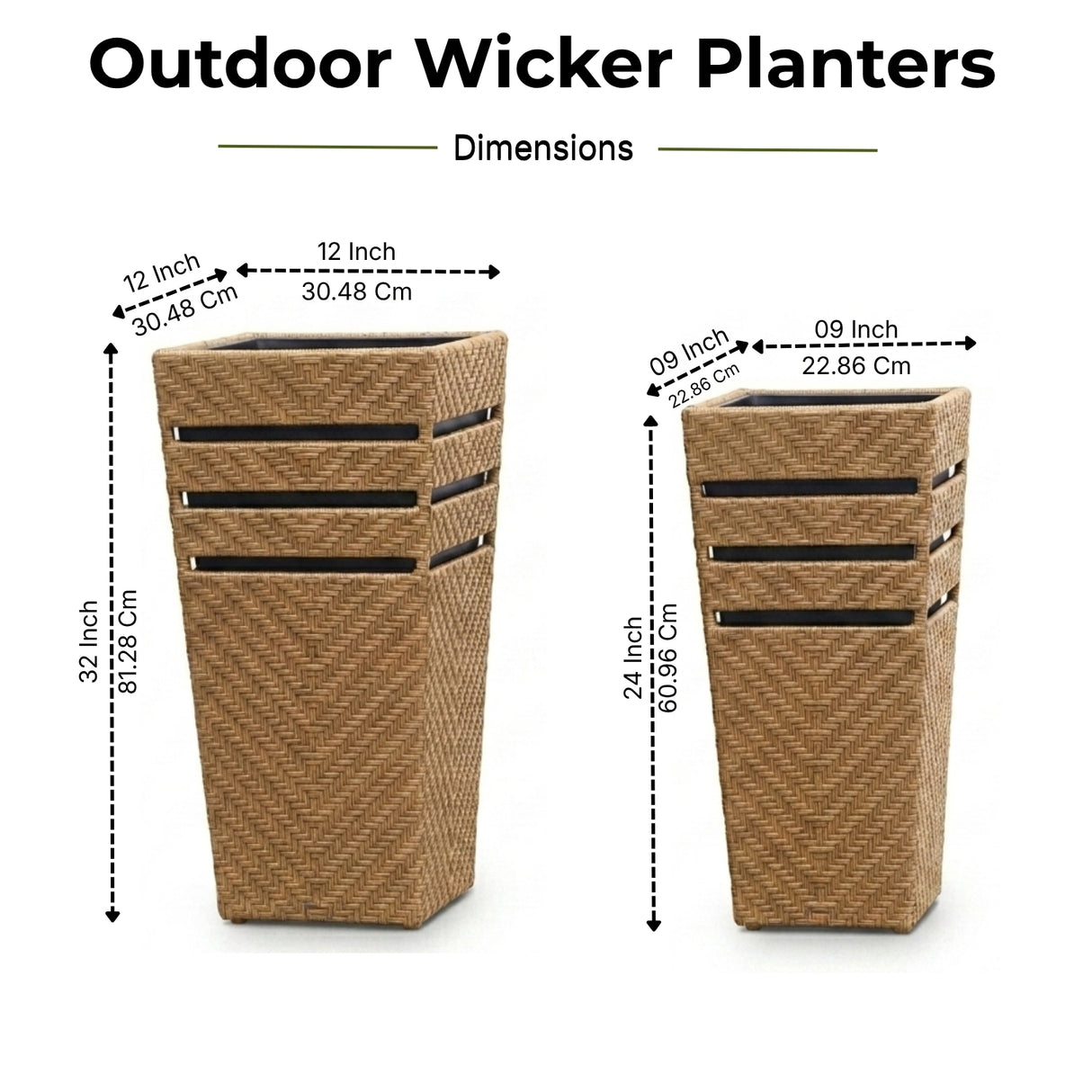 Outdoor Tall Square Rattan Planter Set of 2 (Beige)