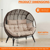 Outdoor Rattan Wicker Double Seater Egg Chair (Dark Brown & Cream)