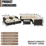 7-Piece Rattan Sectional Sofa Set (Dark Brown/Cream)
