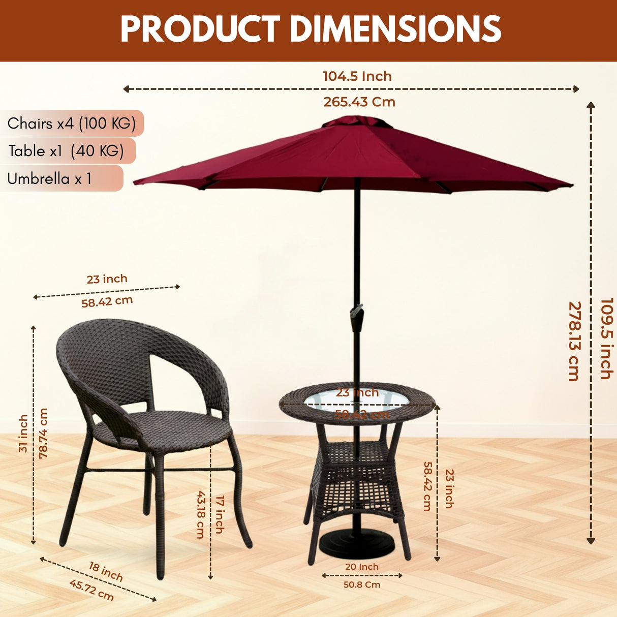 Outdoor Wicker 5-Piece Patio Set with Outdoor Umbrella