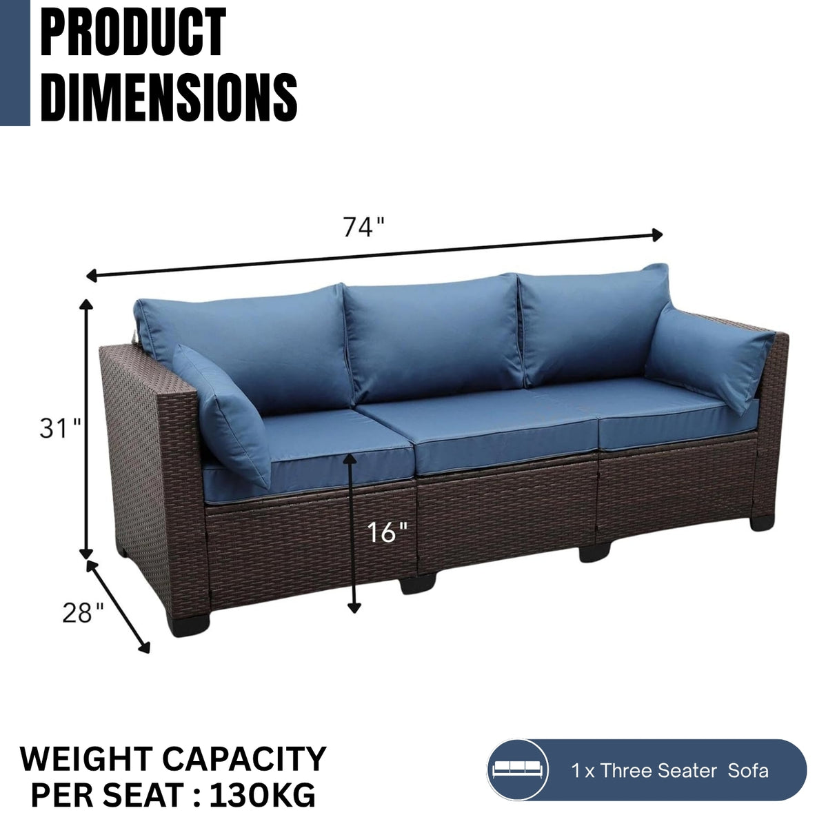 3-Seater Outdoor Rattan Wicker Patio Sofa