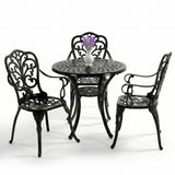 3-Seater Outdoor Cast Aluminum Bistro Set with Round Table (Black)