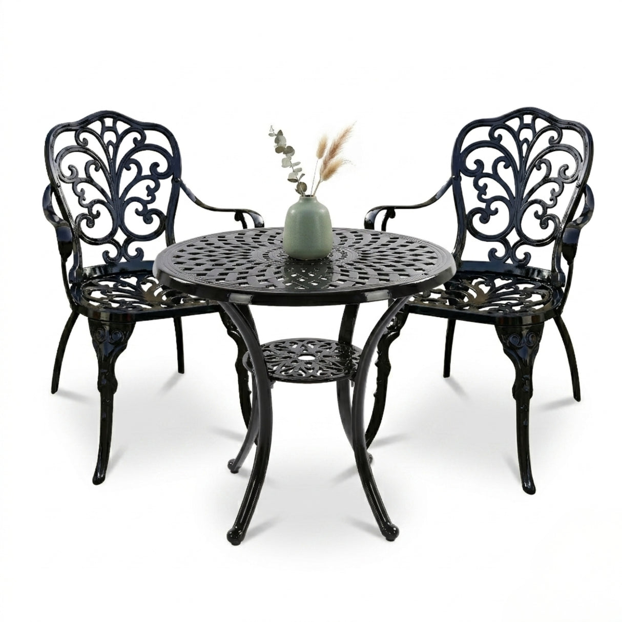 Outdoor 3-Piece Cast Aluminum Bistro Set (Black)