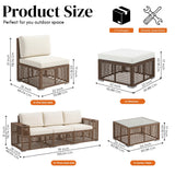 Outdoor Rattan Wicker Patio Conversation Furniture Set (Dark Brown & Cream)
