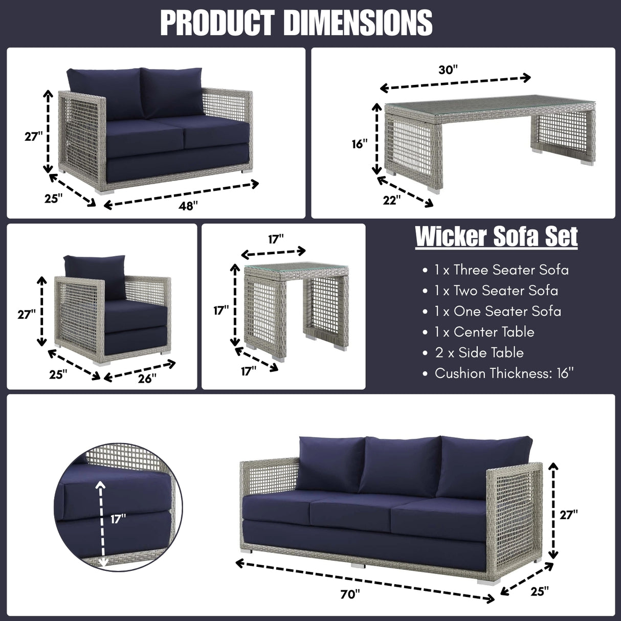 Outdoor Wicker Woven 6 Pieces Sectional Patio Furniture Set