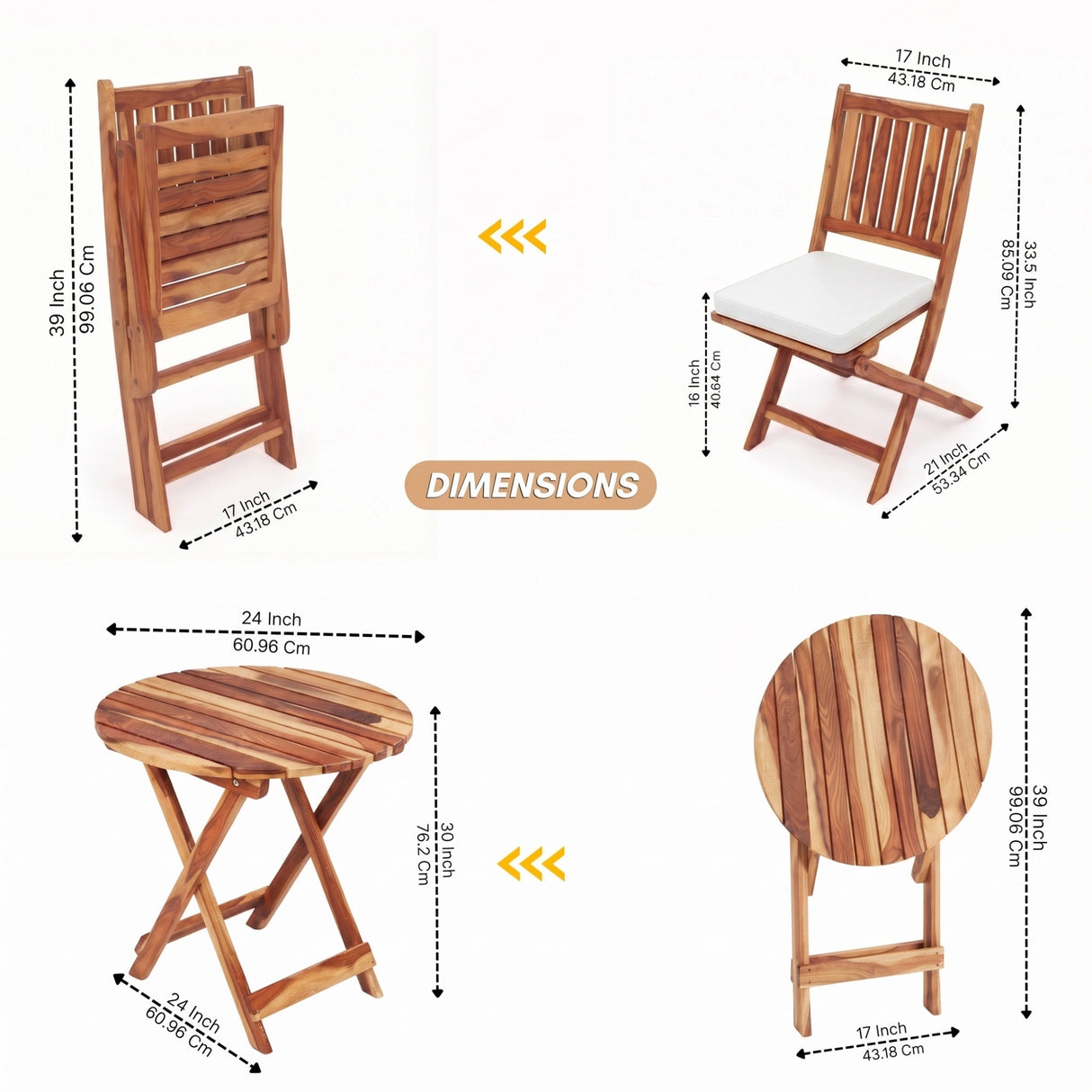 Acacia Wood Foldable Outdoor Bistro Set – 2 Chairs & Round Table