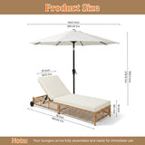 Outdoor Wicker Rattan Lounger Set of 2 with Patio Umbrella (Beige & Off-White)