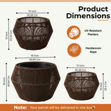 Outdoor 3-Piece Round Rope Planters (Brown)