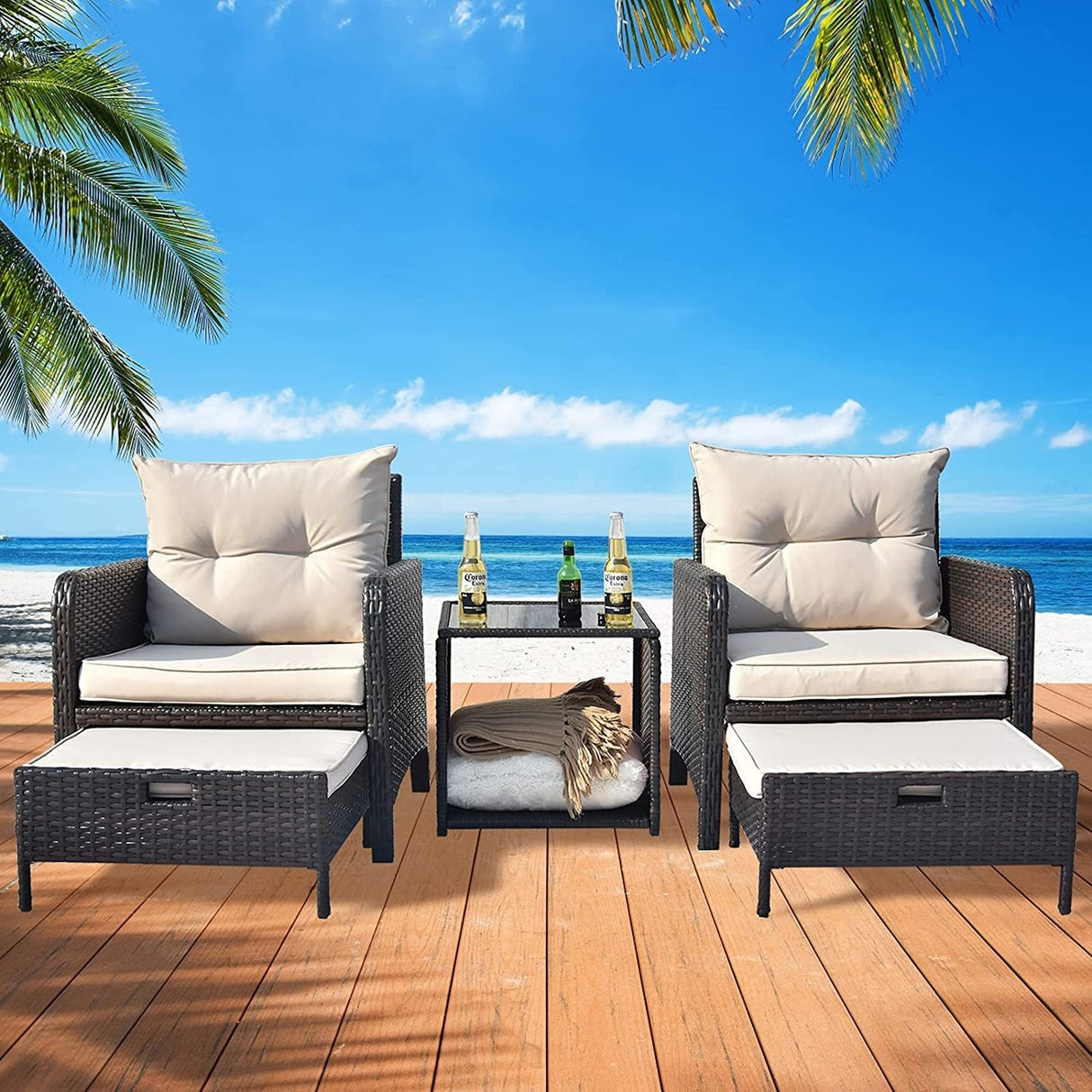 Outdoor 5 Piece Patio Wicker Furniture Set