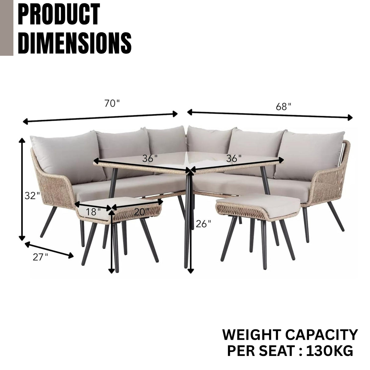L-Shape Outdoor Rope Sofa Set