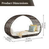 Outdoor Rattan Wicker Daybed with Oval-Shaped Canopy Frame (Dark Brown & Off-White)