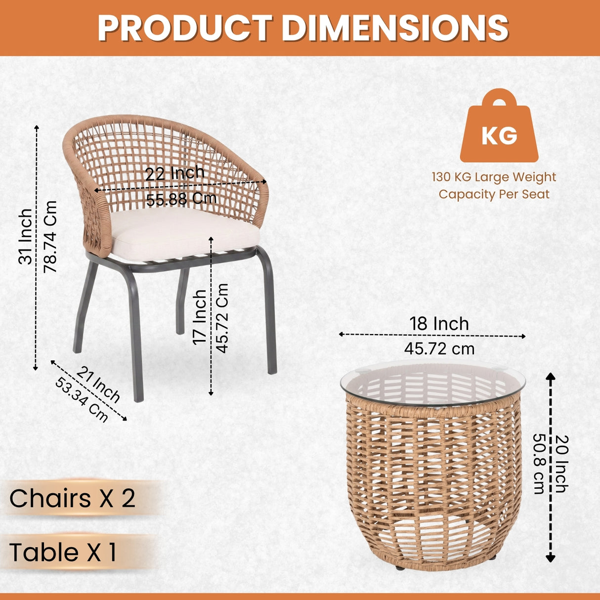 3 Piece Garden Outdoor Rope Patio Set