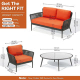 4-Piece Outdoor Rope Patio Furniture Set with Glass Top Table (Grey & Orange)
