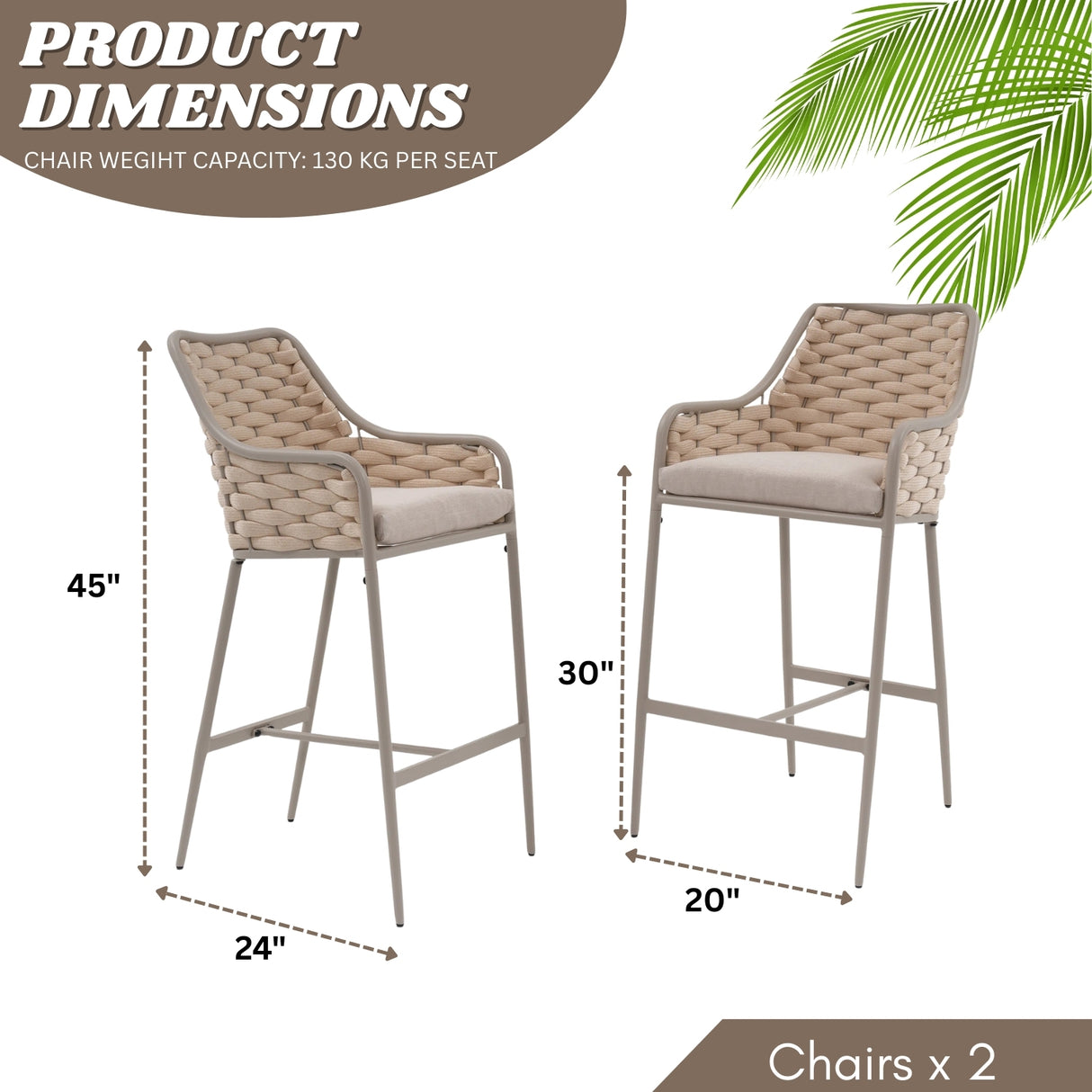 2-Piece Outdoor Rope Bar Chairs – Stylish Comfort Built to Last