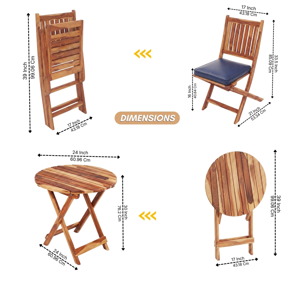 Acacia Wood Foldable Outdoor Bistro Set – 2 Chairs & Round Table