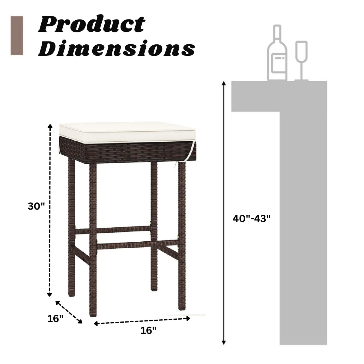 2-Piece Rattan Wicker Patio Bar Stools