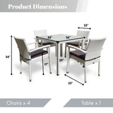 5-Piece Outdoor Patio Dining Set With Rattan Chairs & Glass-Top Table