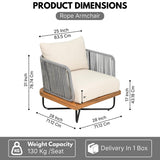 Outdoor Rope Sofa with Wooden Base (Grey & Cream)