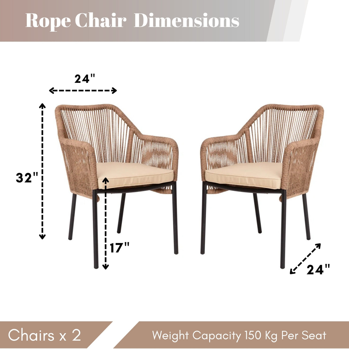 2-Piece Outdoor Rope Patio Dining Chairs