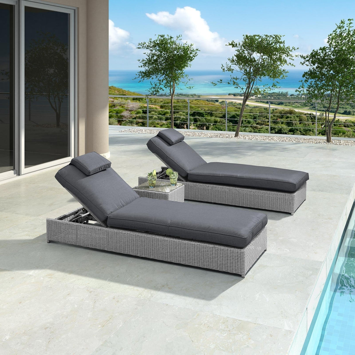 Outdoor Wicker Lounge Chairs Set of 2 With Side Table