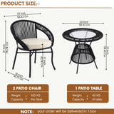 Outdoor Rope 3 Piece Patio Bistro Set (Black & Off-White)