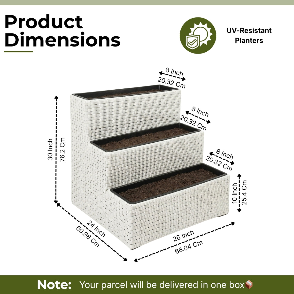 Outdoor 3-Tier Wicker Raised Planter Stand (White)