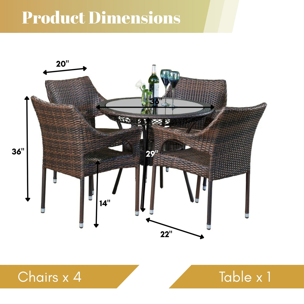 Outdoor All-Weather Resistant Rattan Wicker 5-Piece Dining Set