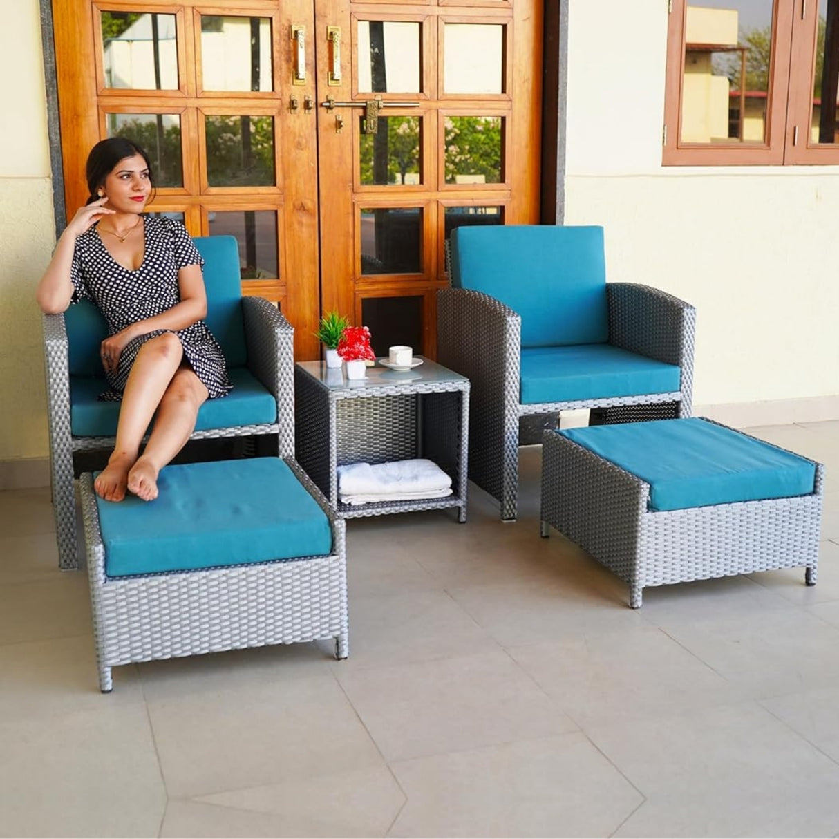 Outdoor 5 Piece Patio Wicker All Weather Sectional Furniture Set
