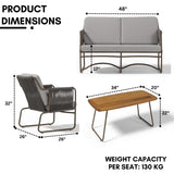 Outdoor Rope Loveseat Sofa Set With Wooden Top Table