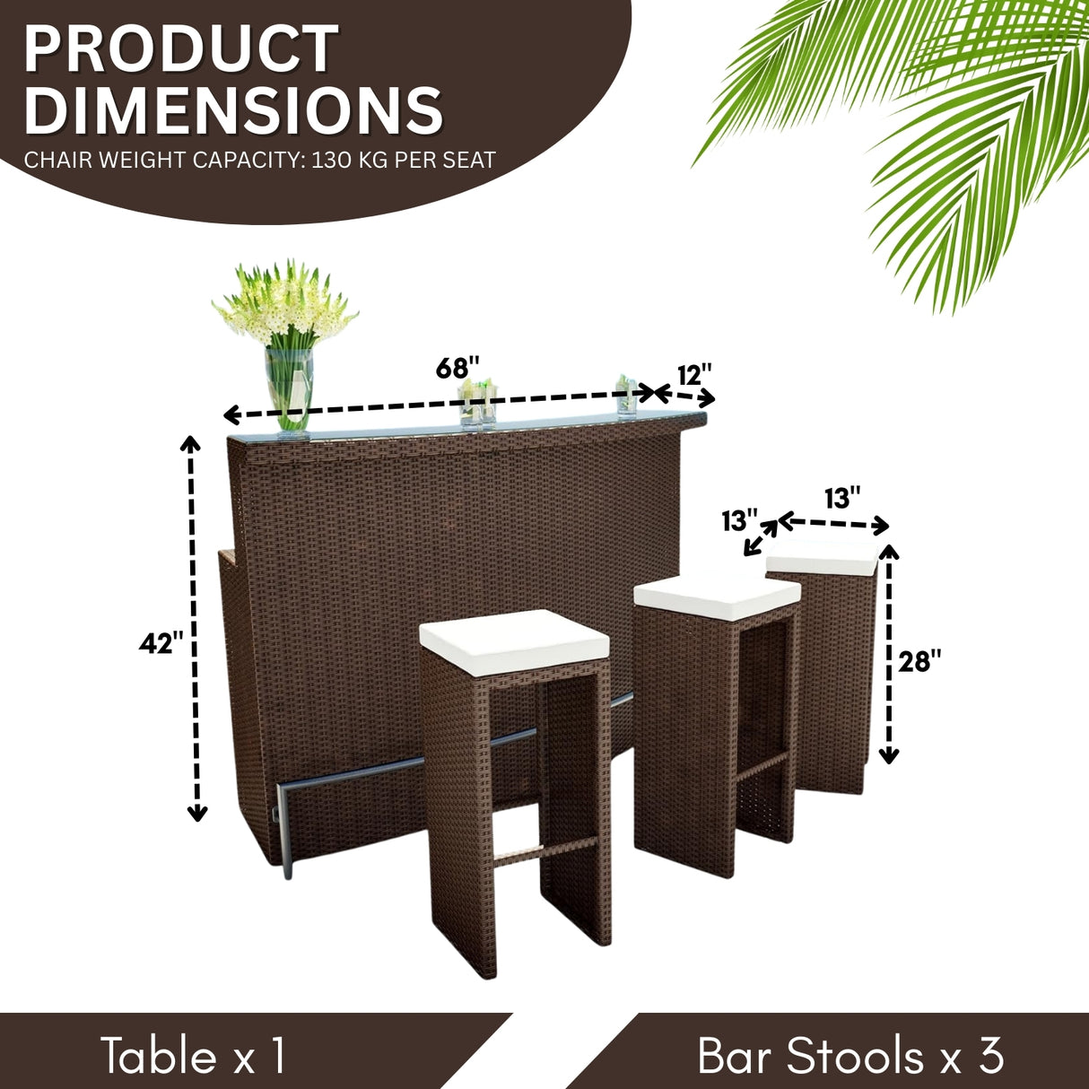 3-Seater Outdoor Rattan Wicker Bar Set