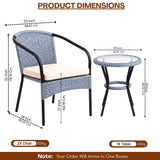 3 Piece Outdoor Wicker Patio Furniture Set (Silver & Cream)