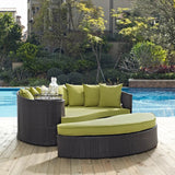 Outdoor Rattan Wicker Daybed (Dark Brown & Green)