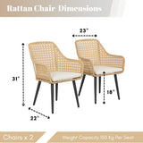 2-Piece Outdoor Rattan Wicker Patio Dining Chairs