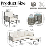 Outdoor L-Shape Rope Sofa Set (Grey & White)